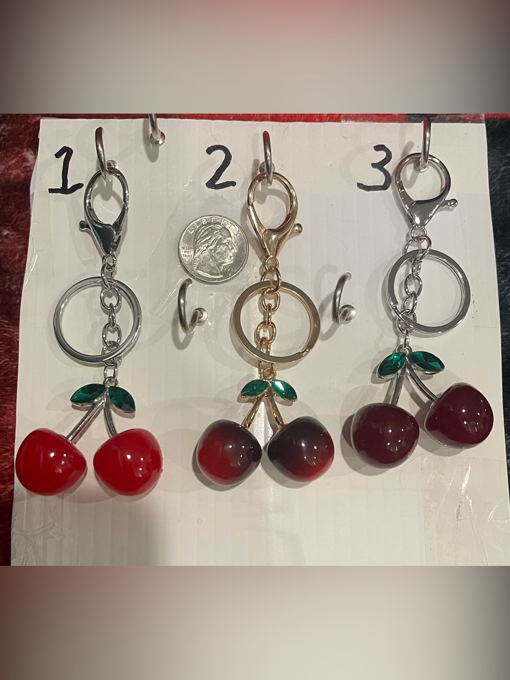 #21 Choice of 1 Cherry Charm Keychain - Red Cherries, Light/Dark Red or Deep Red
